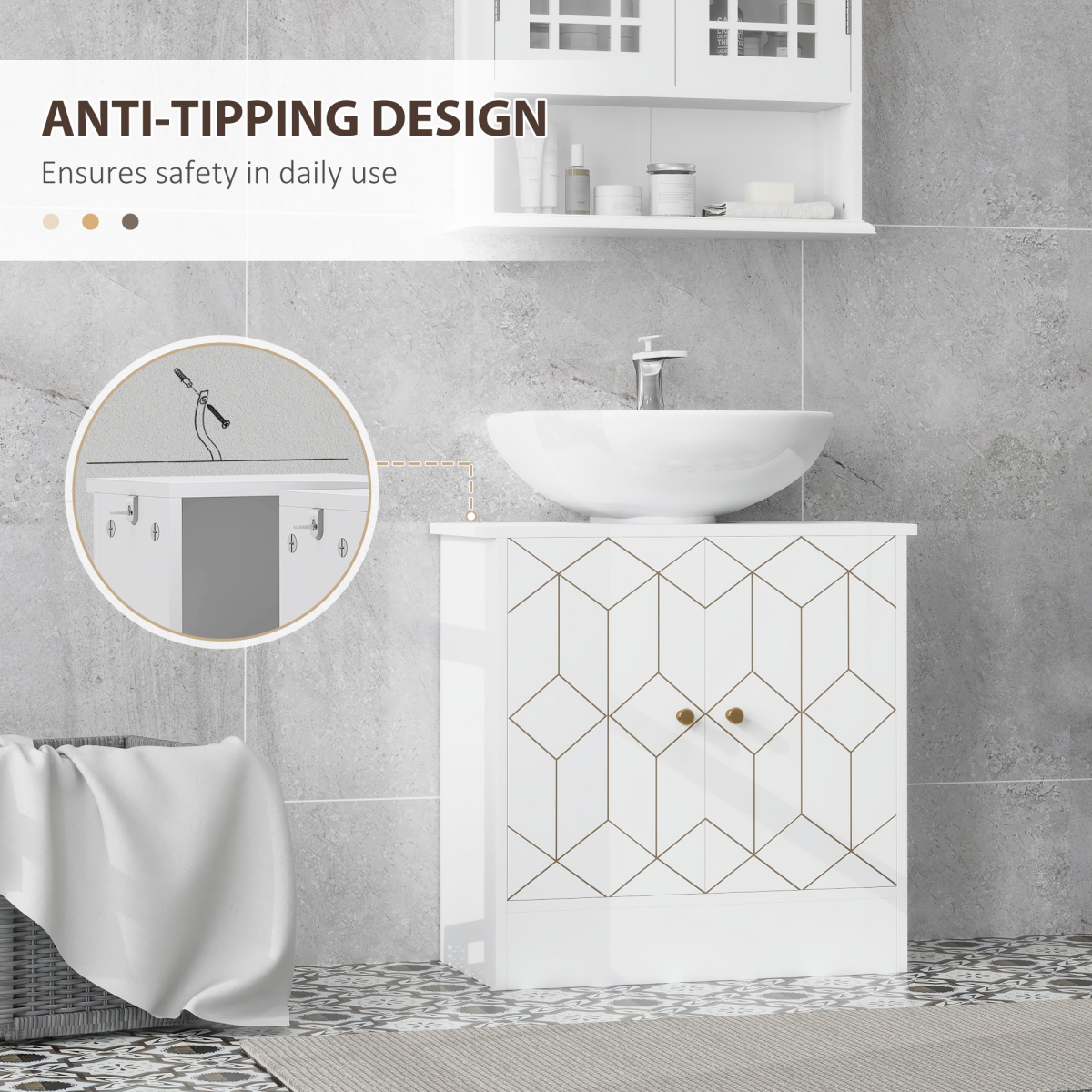 HOMCOM White Bathroom Under Sink Cabinet for Basin, Adjustable Shelf