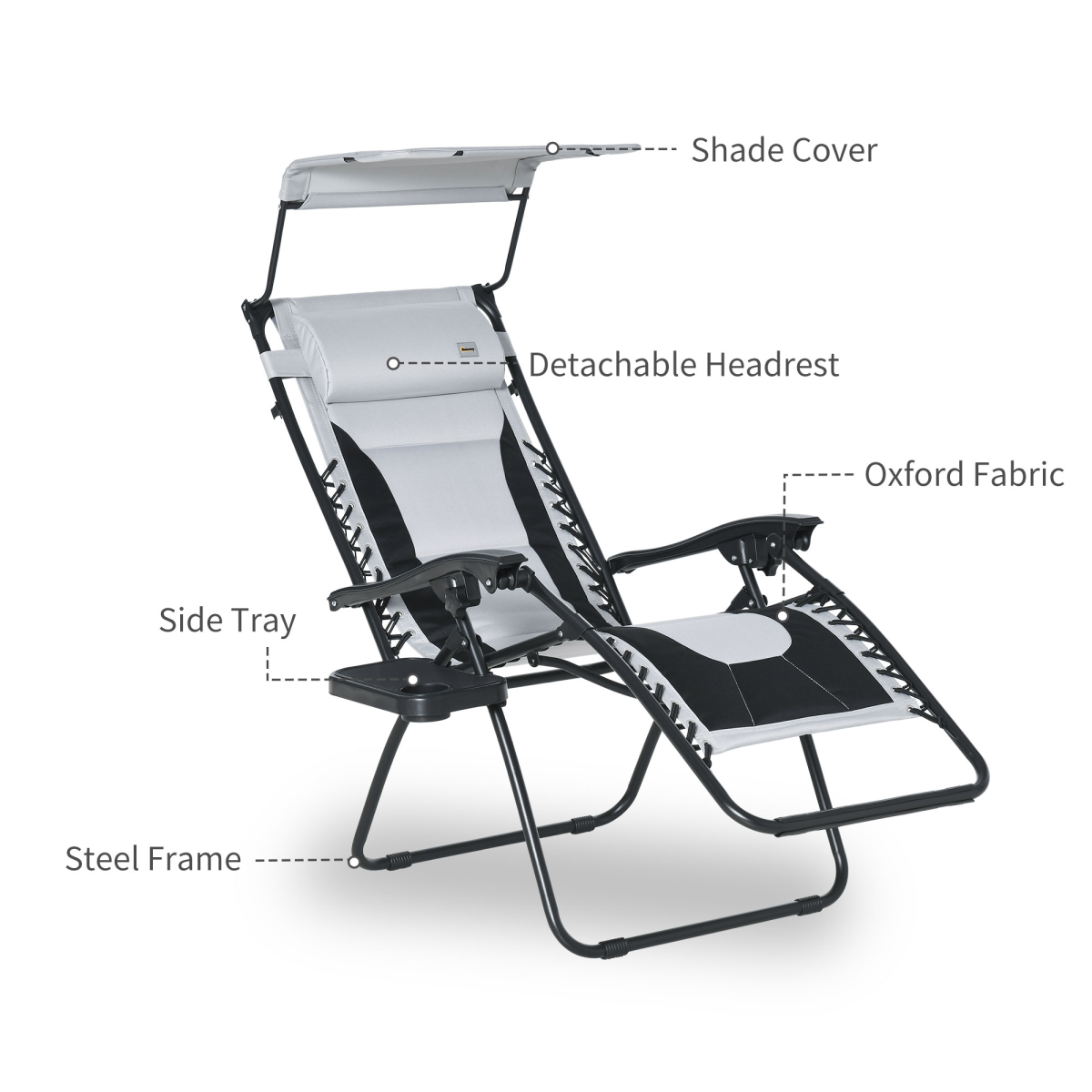 Outsunny Zero Gravity Lounger Chair with Canopy, Cup Holder Tray, Removable Headrest, Foldable Design