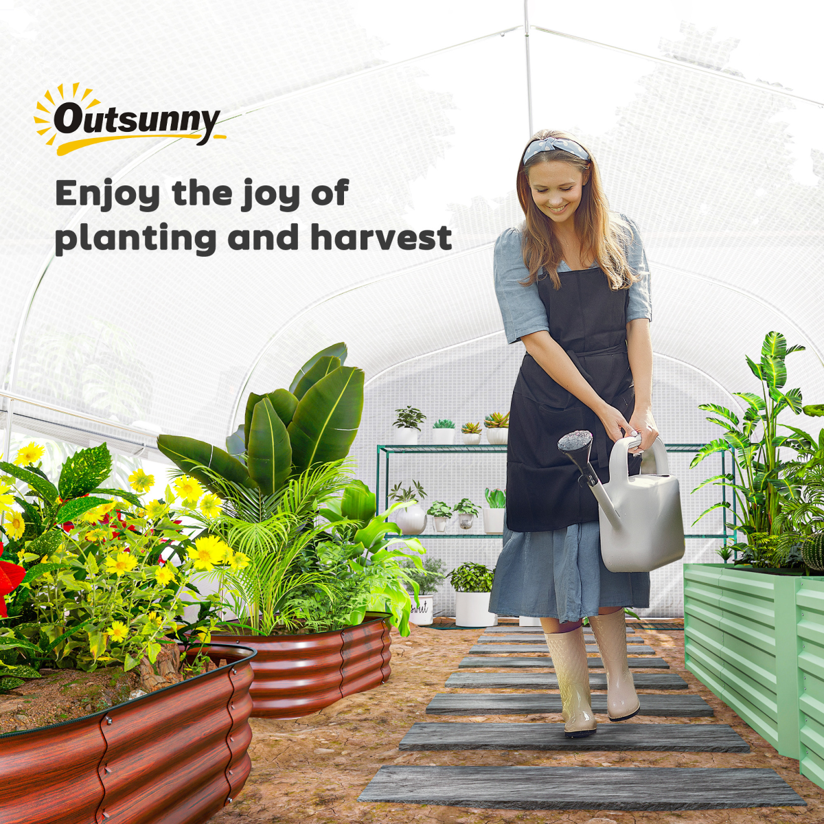 Outsunny Polytunnel Greenhouse with Roll-Up Sidewalls, Mesh Door, PE Cover, 6 x 3 x 2m