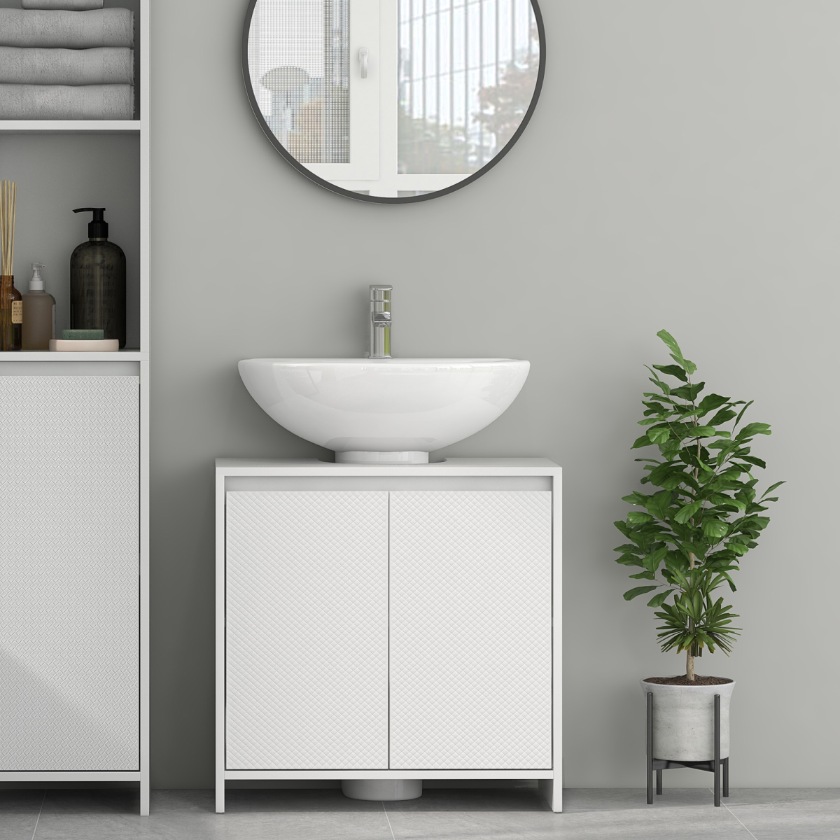 HOMCOM White Freestanding Under Sink Cabinet with 2 Doors, Shelf