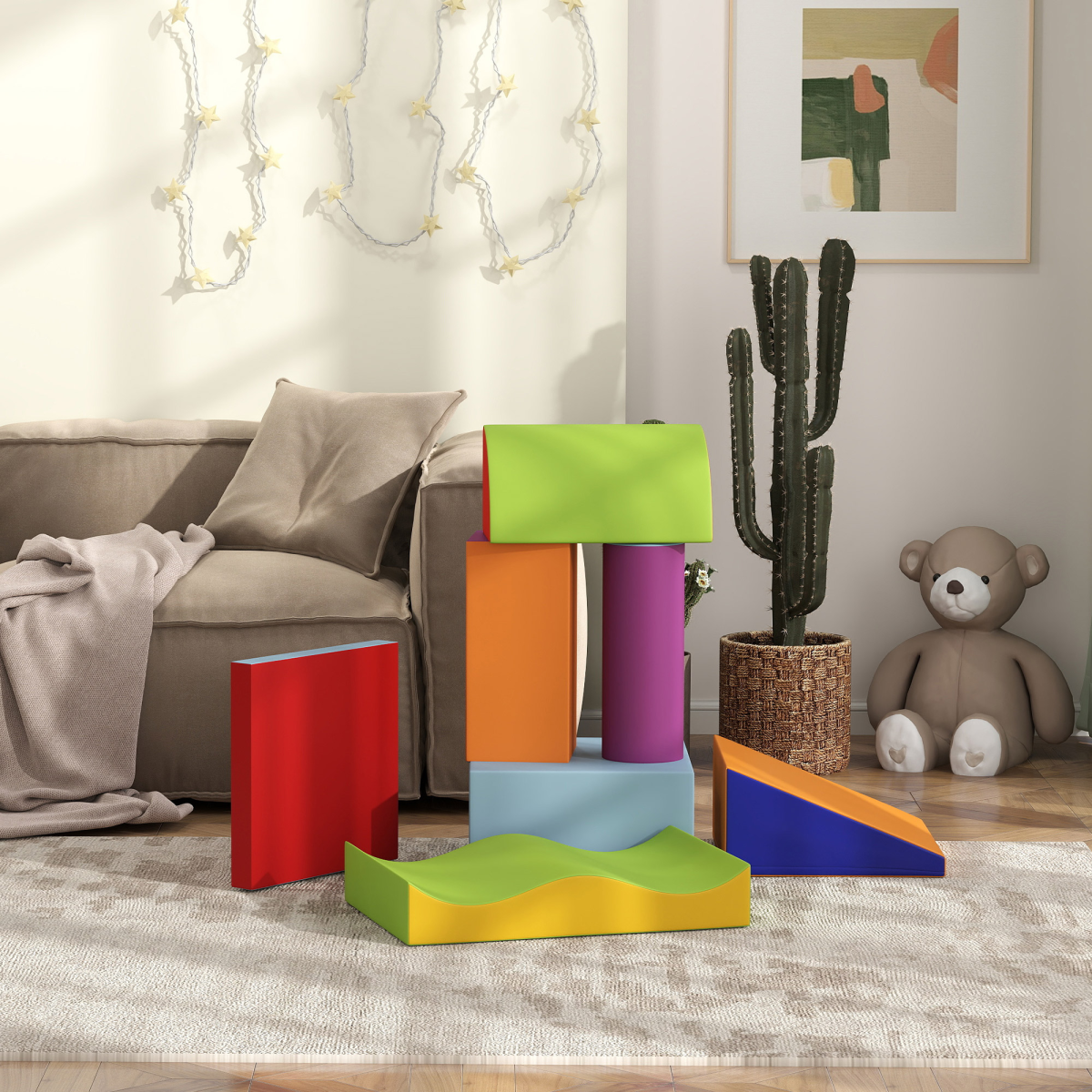 HOMCOM 7-Piece Soft Foam Puzzle Play Blocks Kids Learning Toy