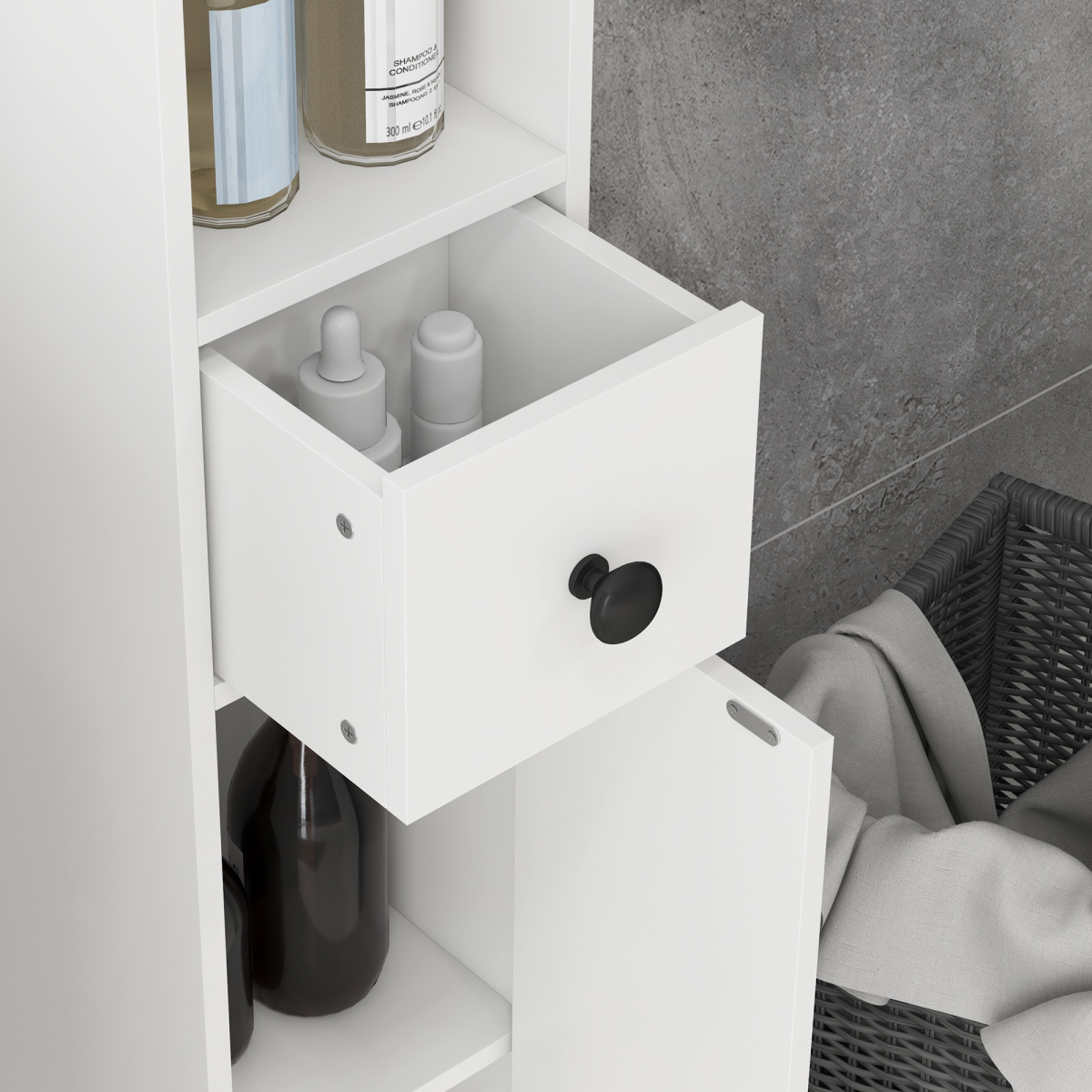 kleankin Slim White Bathroom Storage Cabinet with Open Shelves