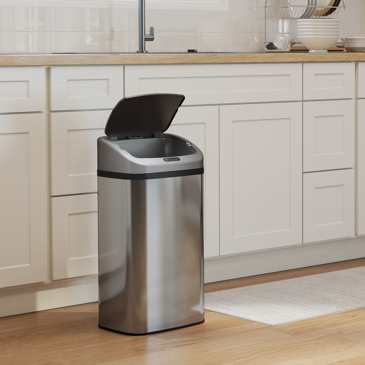 HOMCOM 48L Stainless Steel Sensor Bin, Touch-Free Automatic Lid