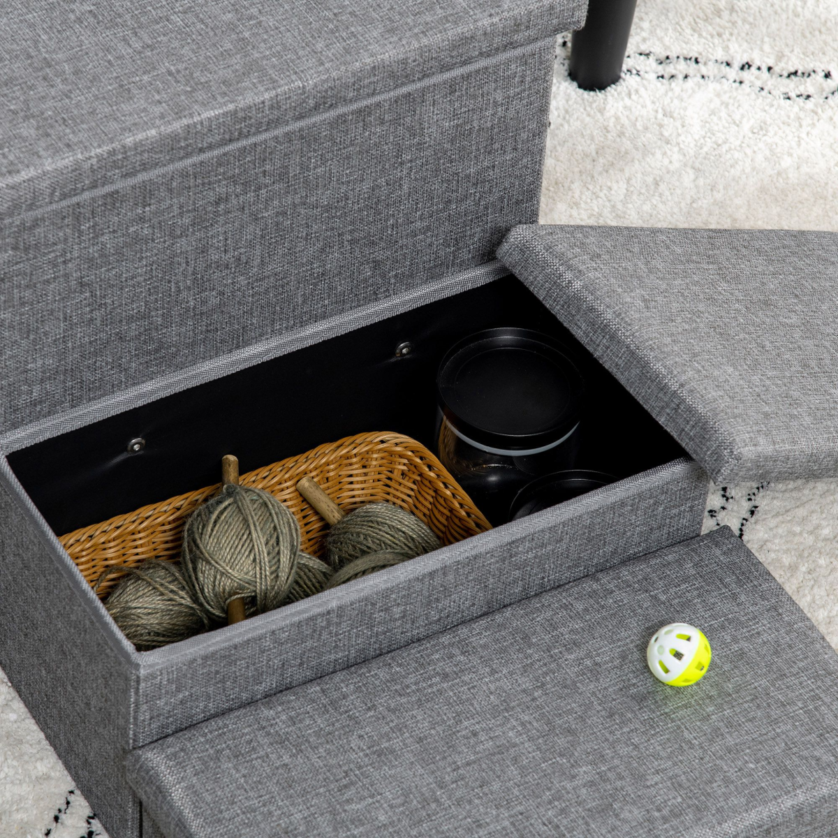 PawHut 3-Step Pet Stairs with Storage Boxes for Bed & Sofa, Light Grey