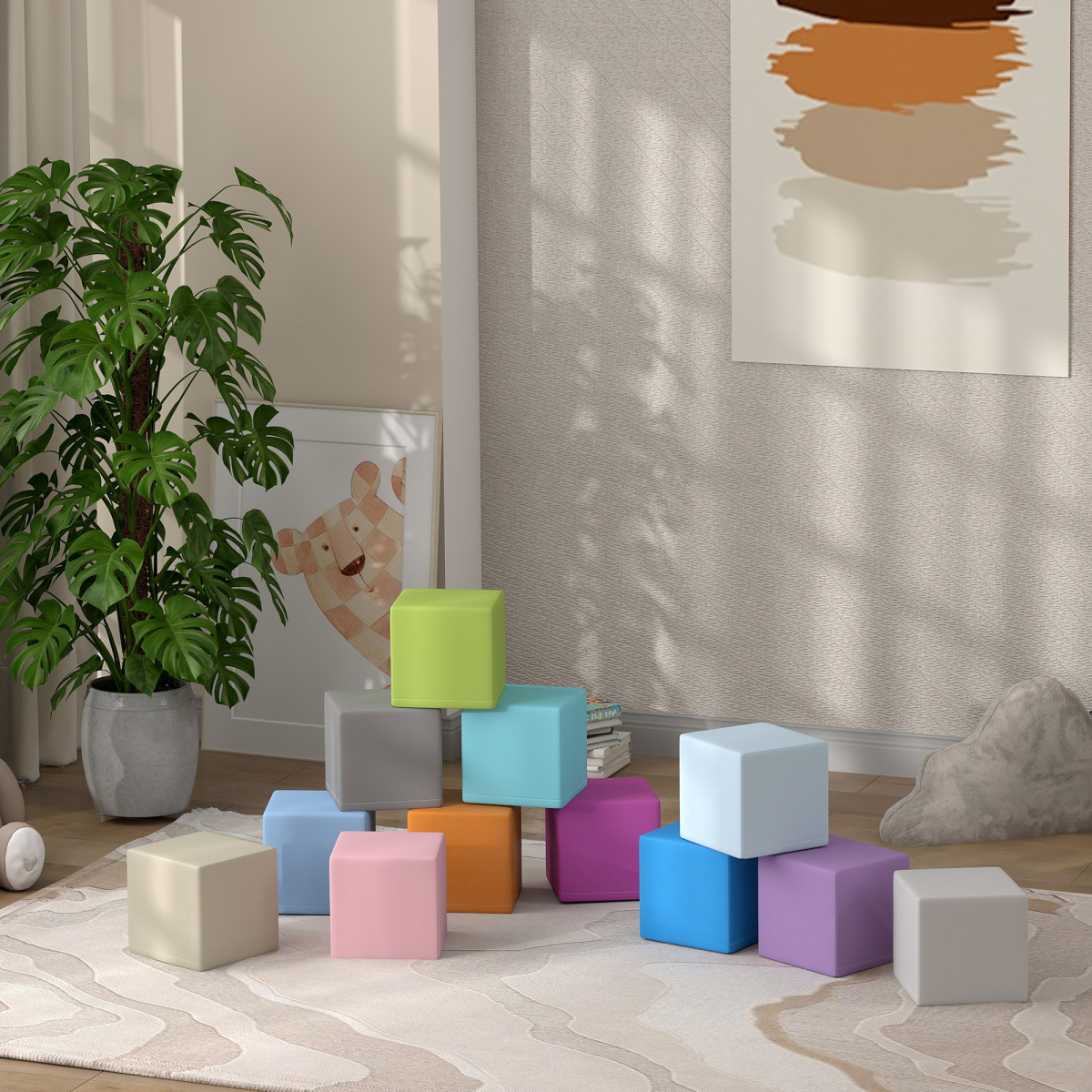 HOMCOM 12-Piece Soft Foam Play Blocks for Toddlers, Multicolour