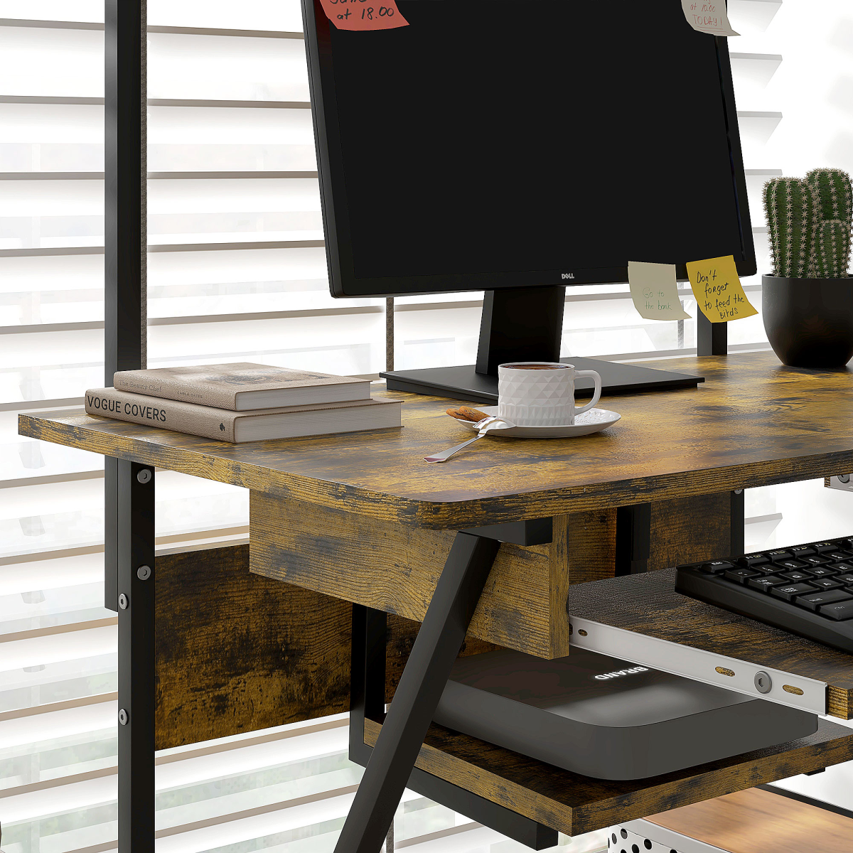 HOMCOM Rolling Computer Desk with Keyboard Tray, Storage Shelves