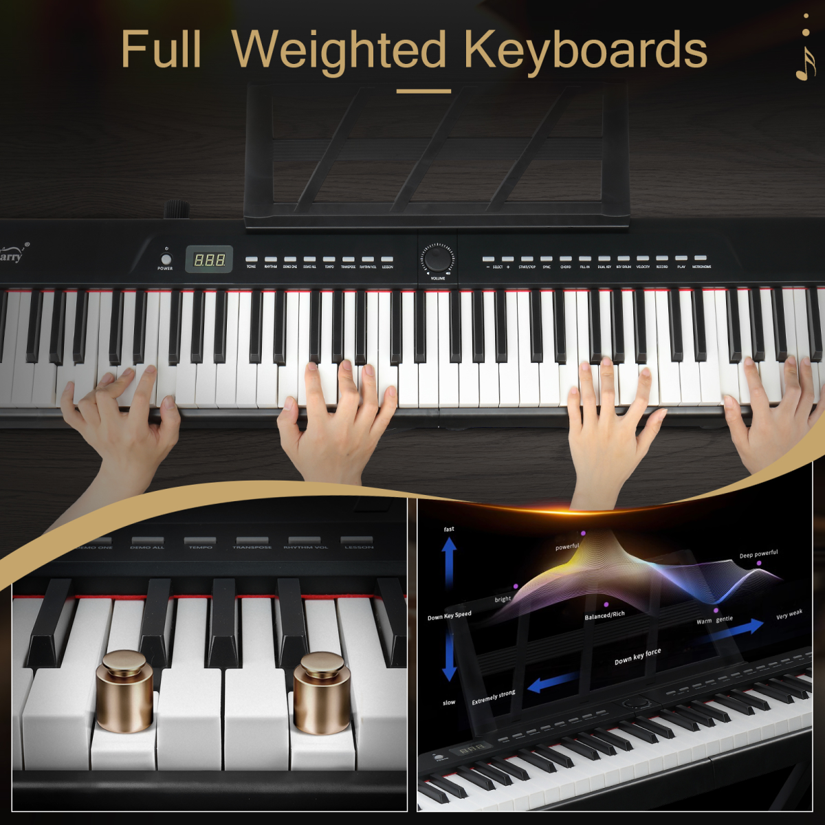 GPP-105 88 Key Full Size Semi-Weighted Standard Keyboards Digital Piano with Dual-tube X-Shape Stand, MIDI Bluetooth, Headphone,for Piano Lover Black color