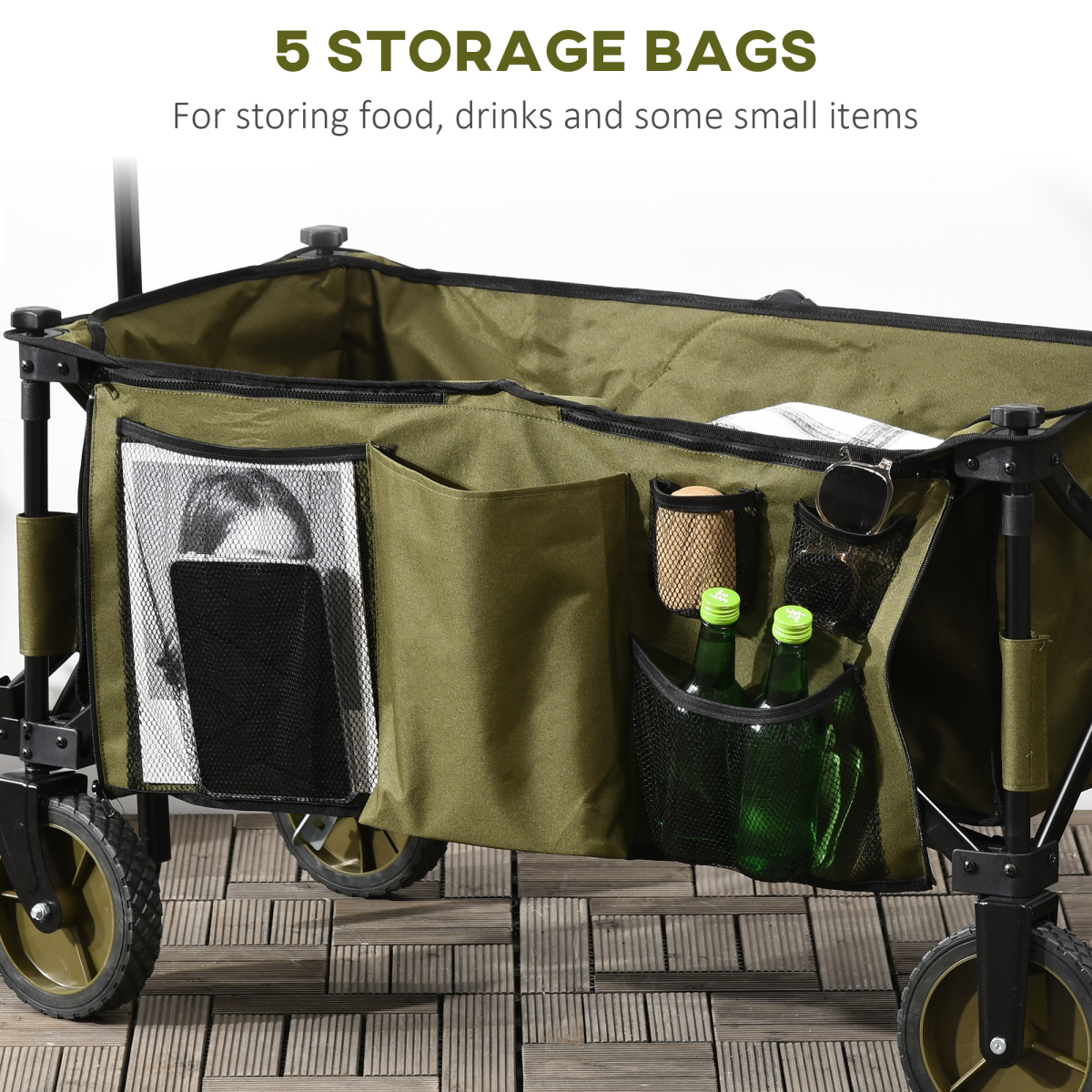 Outsunny Folding Garden Trolley, 4 Wheels, Brakes, 100kg Load
