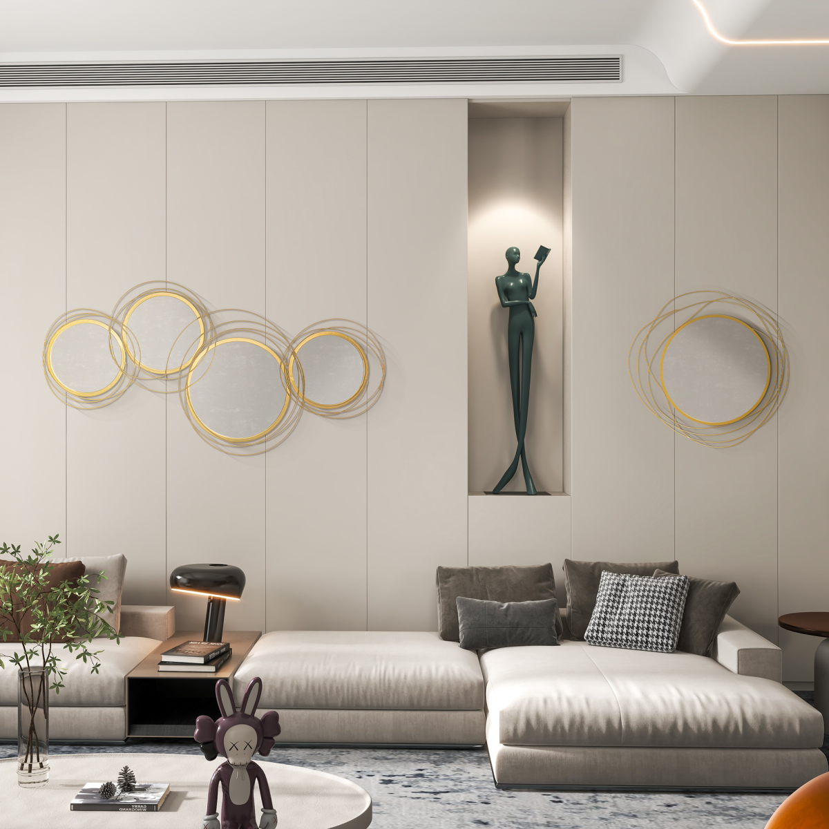 Gold Metal Wall Mirror Art with Hanging Kit, 56 x 107 cm