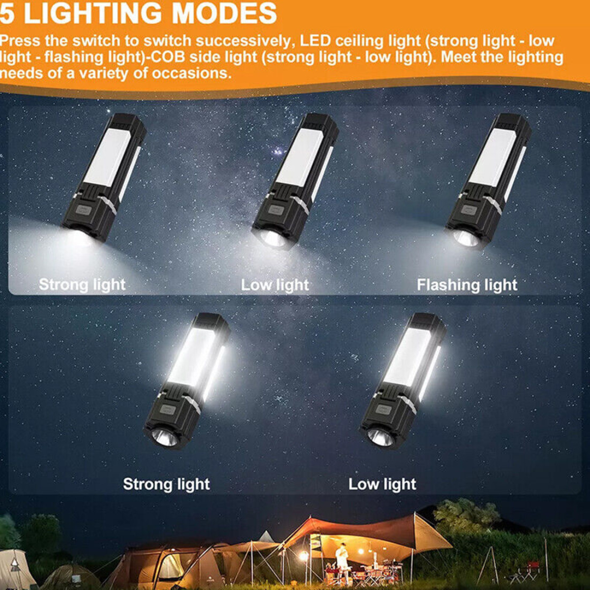 Rechargeable Foldable LED Camping Lantern Light Outdoor Camping Hiking Flashlight Work Light Camping Lantern Light