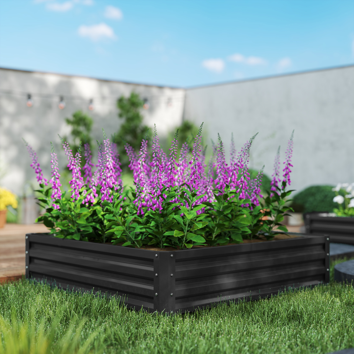 Outsunny Raised Garden Bed Frame, Galvanised Steel Outdoor Planter Kit, Grey, 120 x 120 x 30 cm