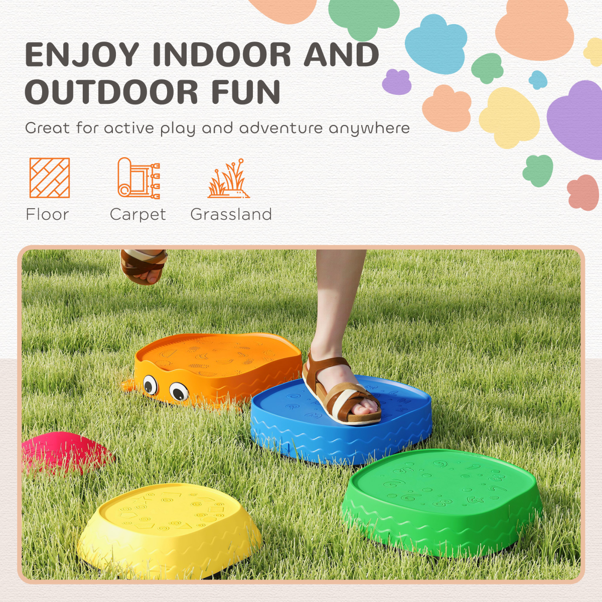 AIYAPLAY 5-Piece Kids Frog-Shaped Balance Stepping Stones