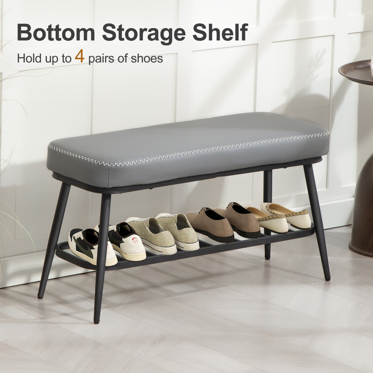 Leather Shoe Storage Bench