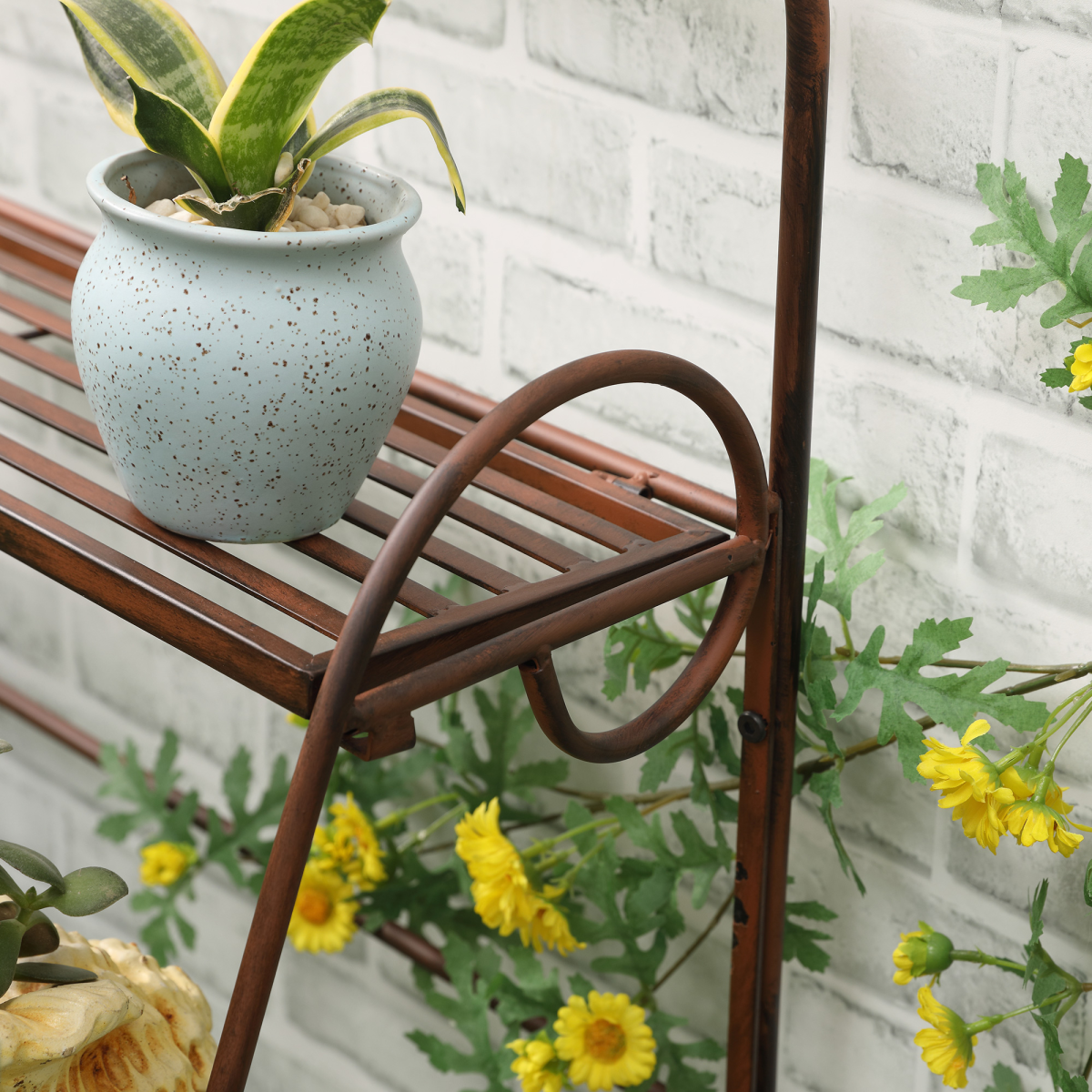 Outsunny 3-Tier Freestanding Metal Stair-Style Plant Stand with Scrollwork, Flower Pot Holder Display Shelf