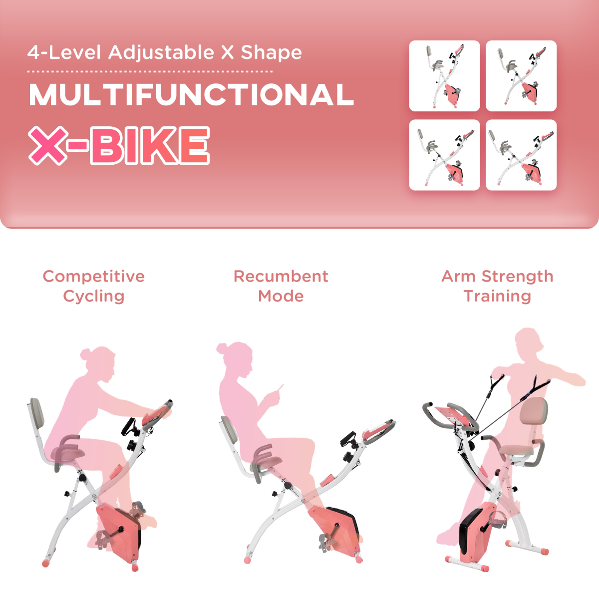 2-in-1 Upright and Recumbent Exercise Bike with 8-Level Adjustable Resistance, Pulse Sensor, LCD Monitor, Phone Holder, and Foldable Design