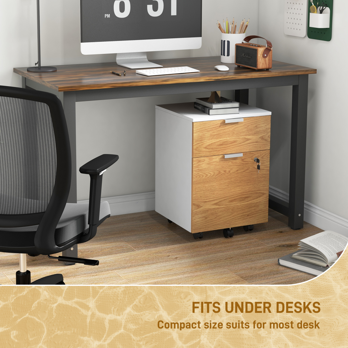 HOMCOM Lockable 2-Drawer Filing Cabinet with Hanging Bars for A4/Letter