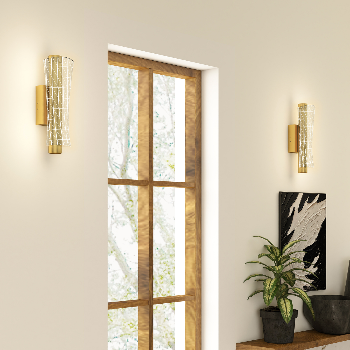 HOMCOM 2 Pack LED Geometric Wall Light, Gold Tone, Indoor
