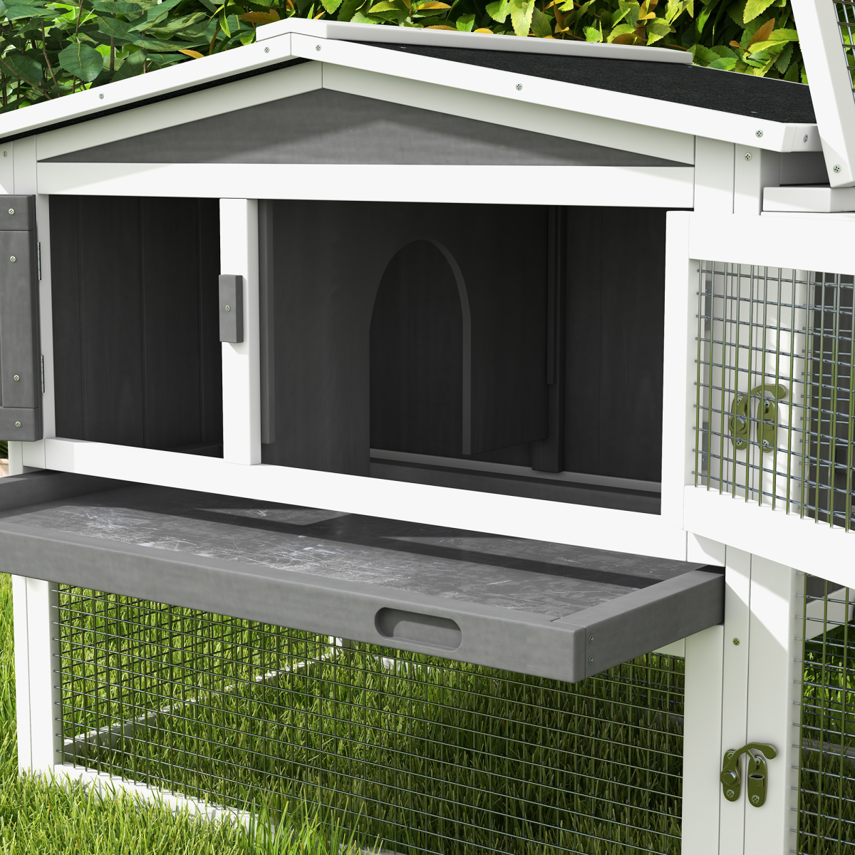 PawHut Outdoor Rabbit Hutch and Run with Slide-Out Tray, Detachable Run, Ramp, Fir Wood, 156 x 58 x 68cm