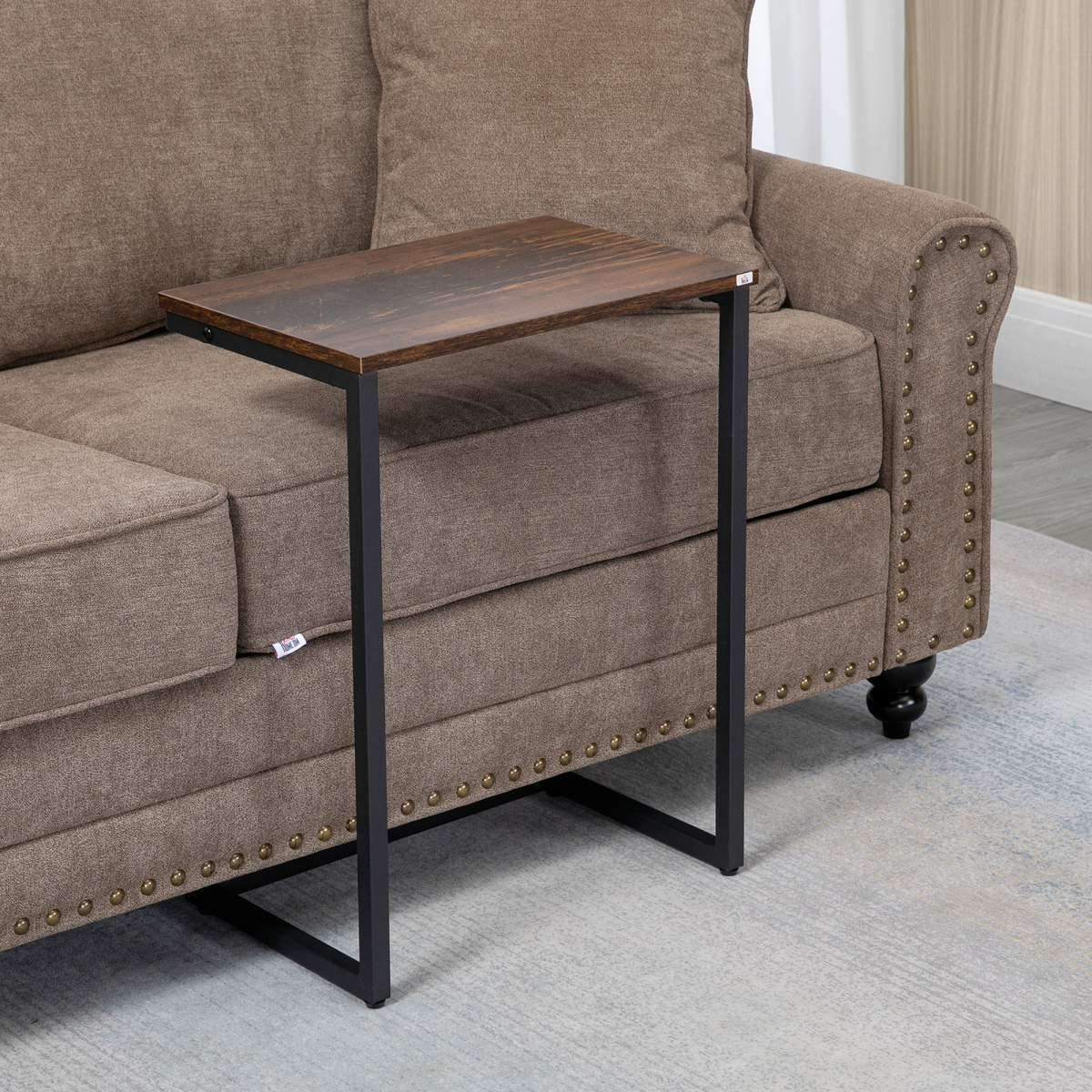 HOMCOM Set of 3 C-Shaped Nesting Tables, Steel Frame, Rustic Brown