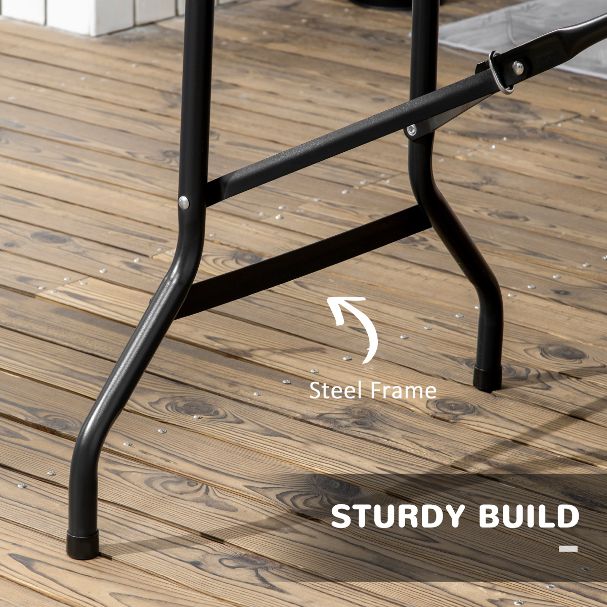 Outsunny Outdoor Folding Dining Table for 6, Wood-Like HDPE Top, Steel Frame
