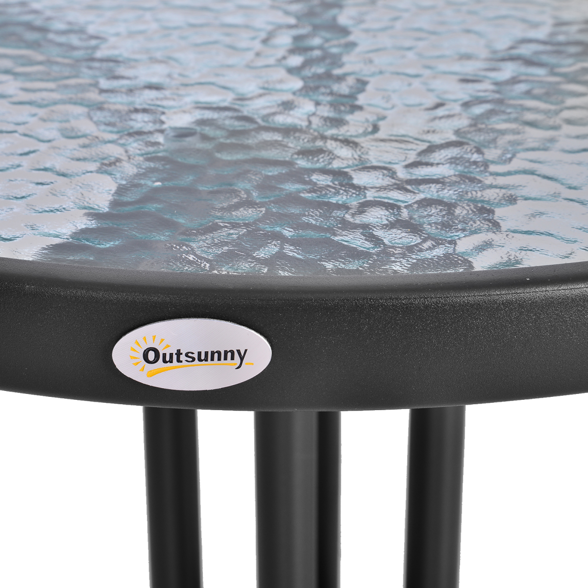 Outsunny Round Metal Garden Table with Tempered Glass Top, Black