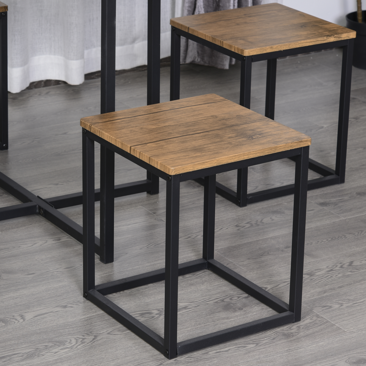 HOMCOM 5-Piece Dining Set with Table and 4 Stools, Steel Frame, Black/Brown