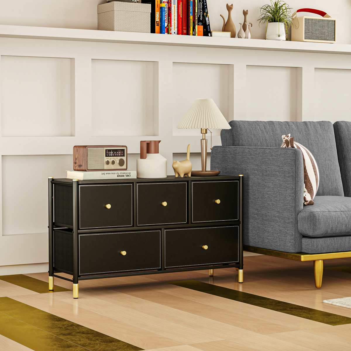 HOMCOM Black Fabric Chest of Drawers with PU Leather Surface