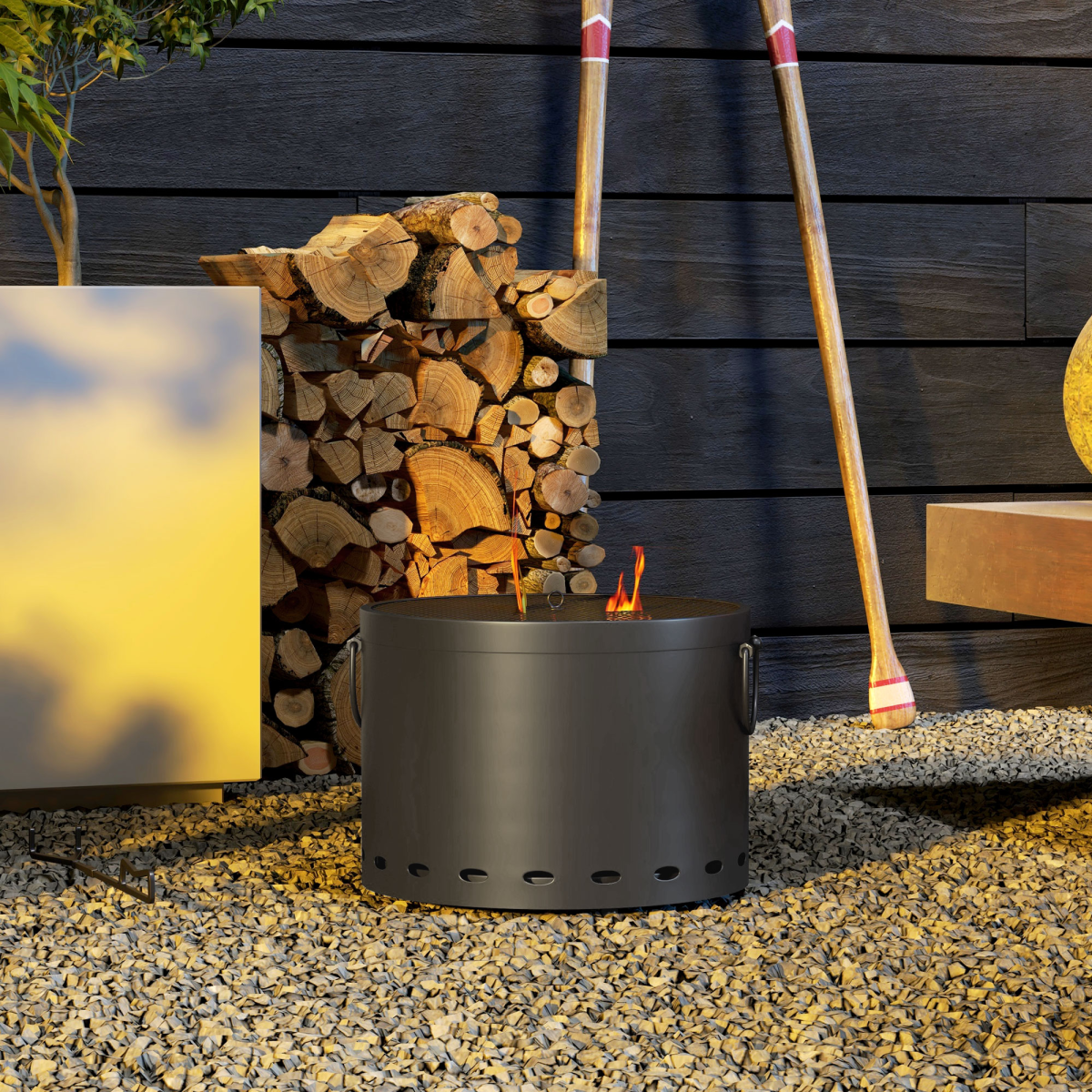 Outsunny 38cm Smokeless Wood Burning Metal Fire Pit, Dark Grey