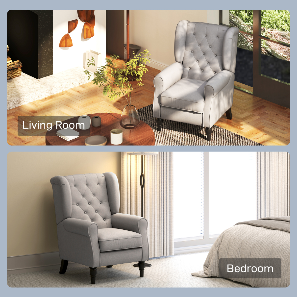 Retro Grey Wingback Accent Armchair with Wood Frame