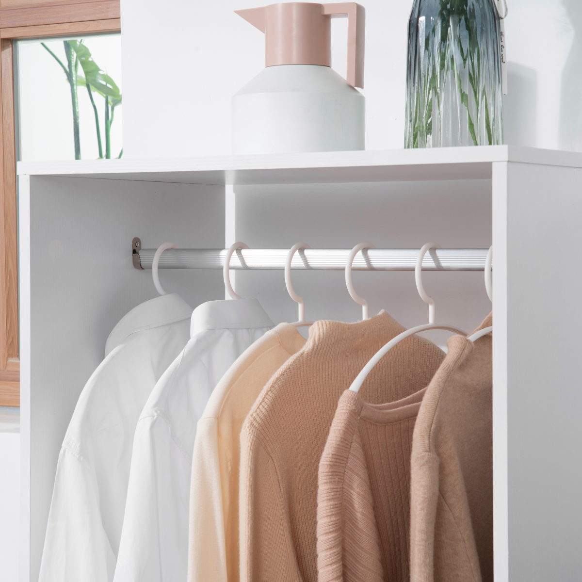 Open Wardrobe Clothes Rail with Shelves & Wheels, White