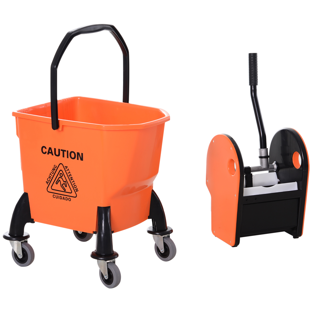 HOMCOM 26L Mop Bucket on Wheels with Handle & Mop Holder, Orange