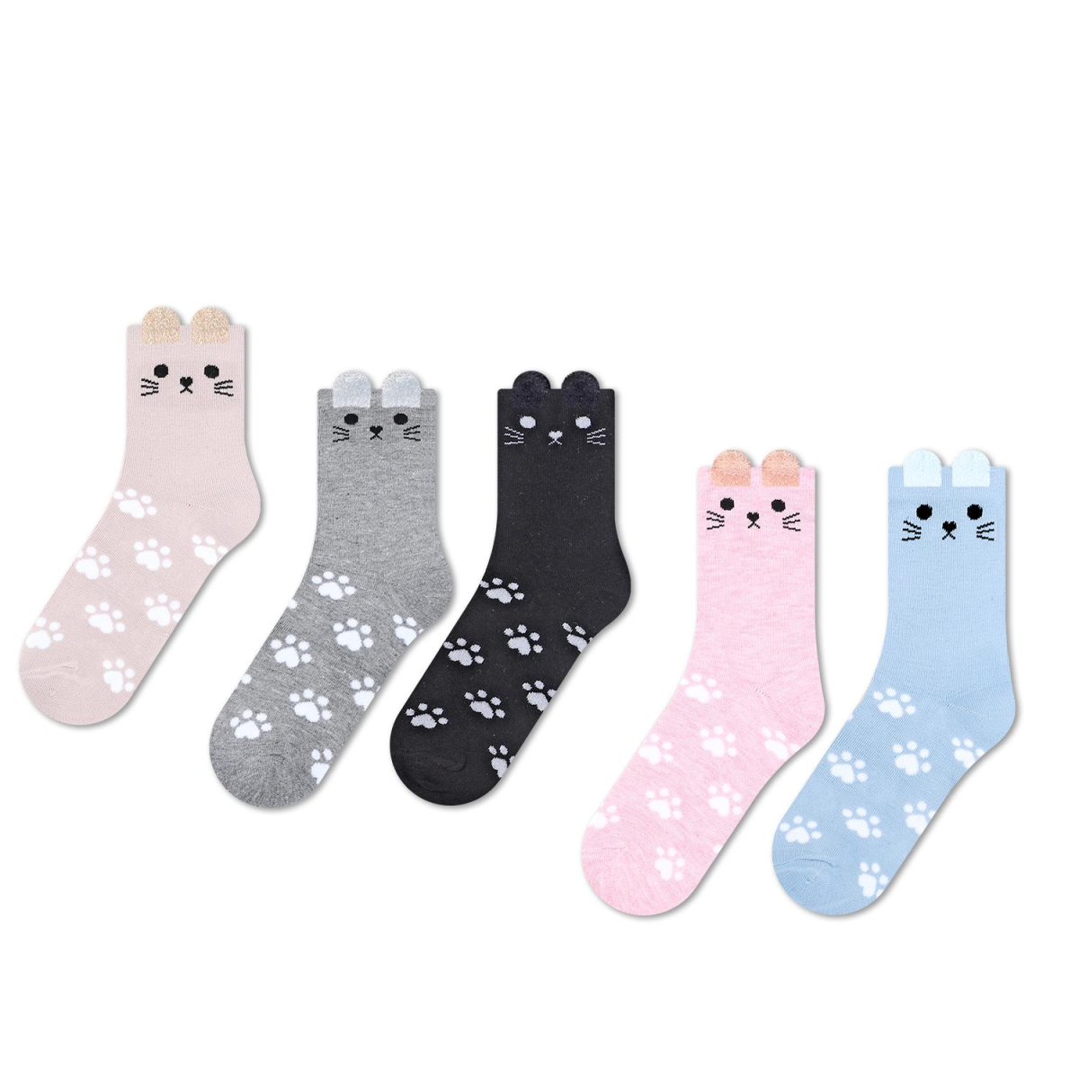 Vinsani Women's Cat Socks 5 Pack, UK 4-7 / EU 37-40