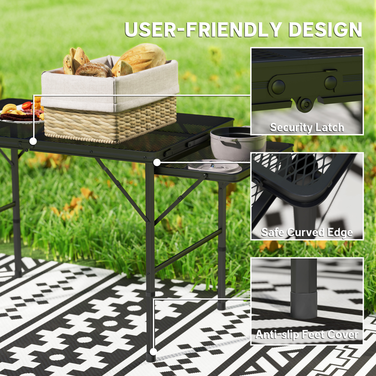 Outsunny 4.5ft Portable Foldable Height Adjustable Picnic Table