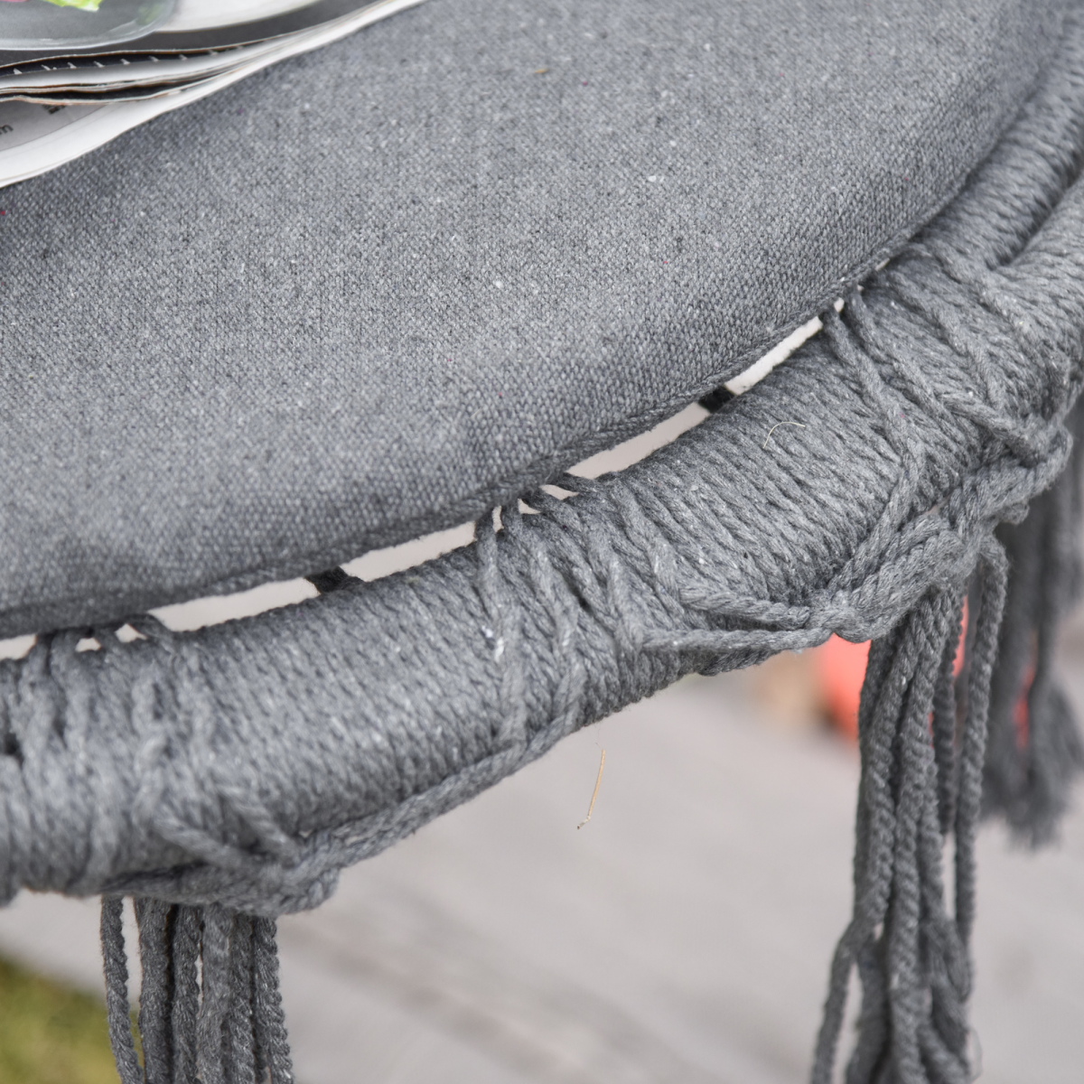 Outsunny Grey Macrame Hanging Chair Swing Hammock with Backrest, Padded Seat Cushion
