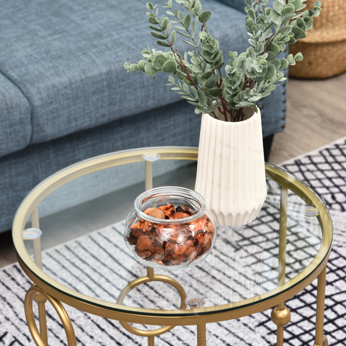 HOMCOM Set of 2 Gold Nesting Coffee Tables, Tempered Glass Top