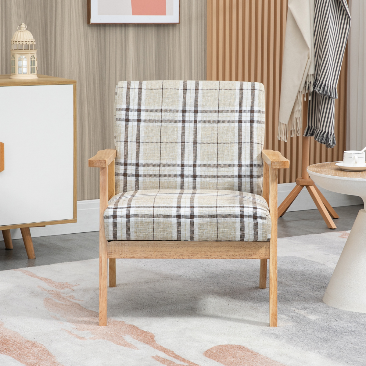 HOMCOM Modern Accent Chairs Upholstered Linen-Feel Living Room Chair Beige