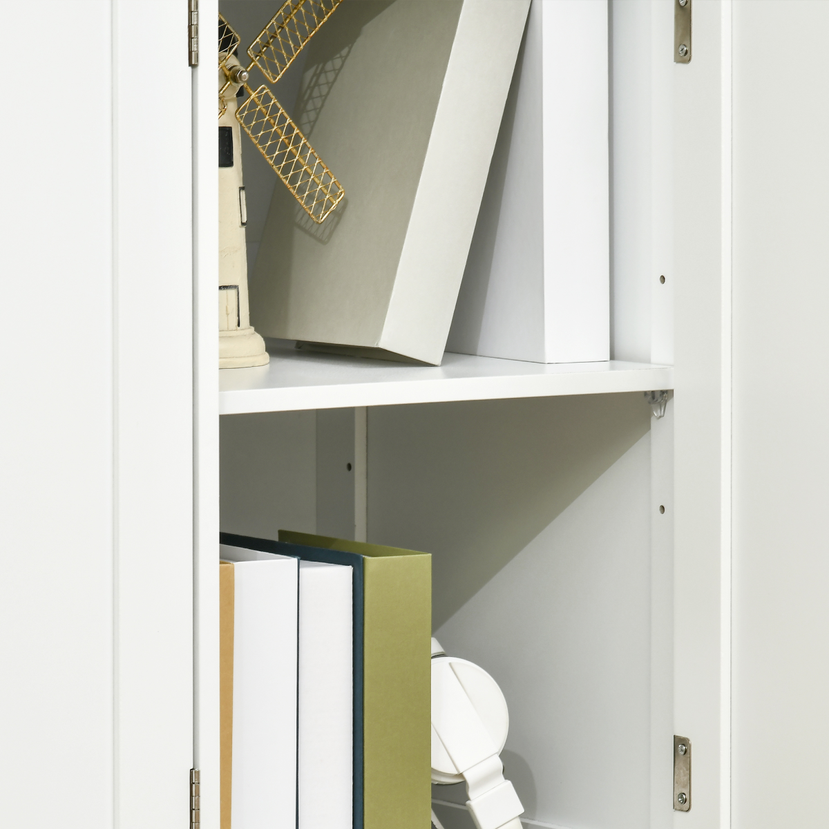 HOMCOM White Sideboard with Rubberwood Top, 3 Storage Cabinets, 3 Drawers, Adjustable Shelves