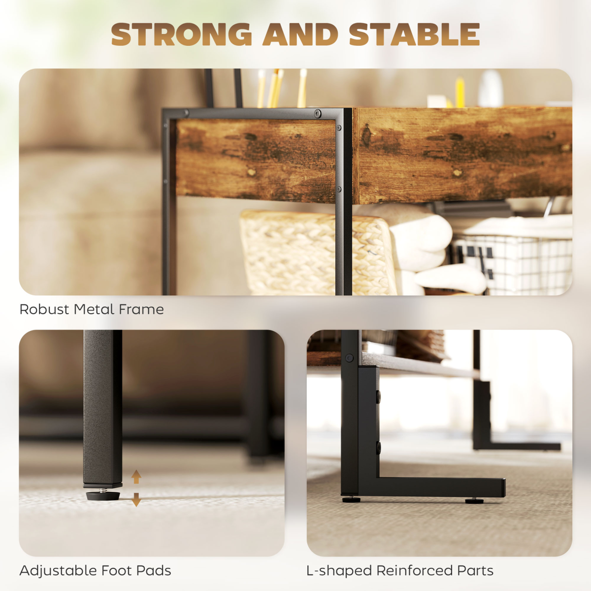HOMCOM Industrial Lift Top Coffee Table, Storage Shelf, Rustic Brown