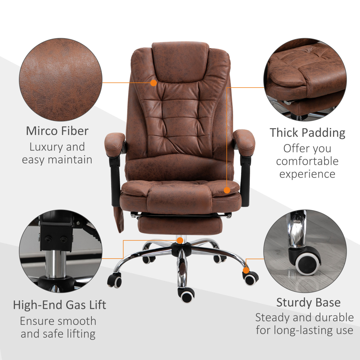 Vinsetto Heated 6-Point Massage High Back Reclining Office Chair, Brown