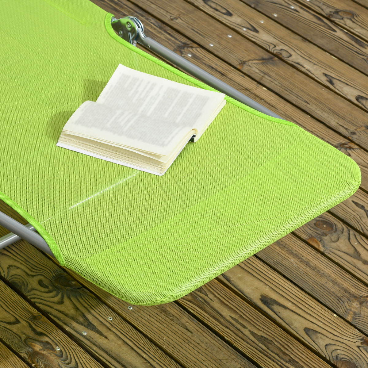 Outsunny Folding Sun Loungers Set of 2, Adjustable Backrest, Pillow, Green