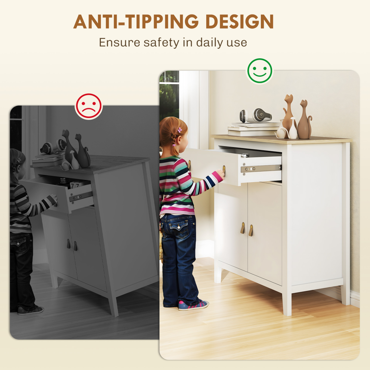 HOMCOM White Sideboard with Drawer and Adjustable Shelf Cabinet