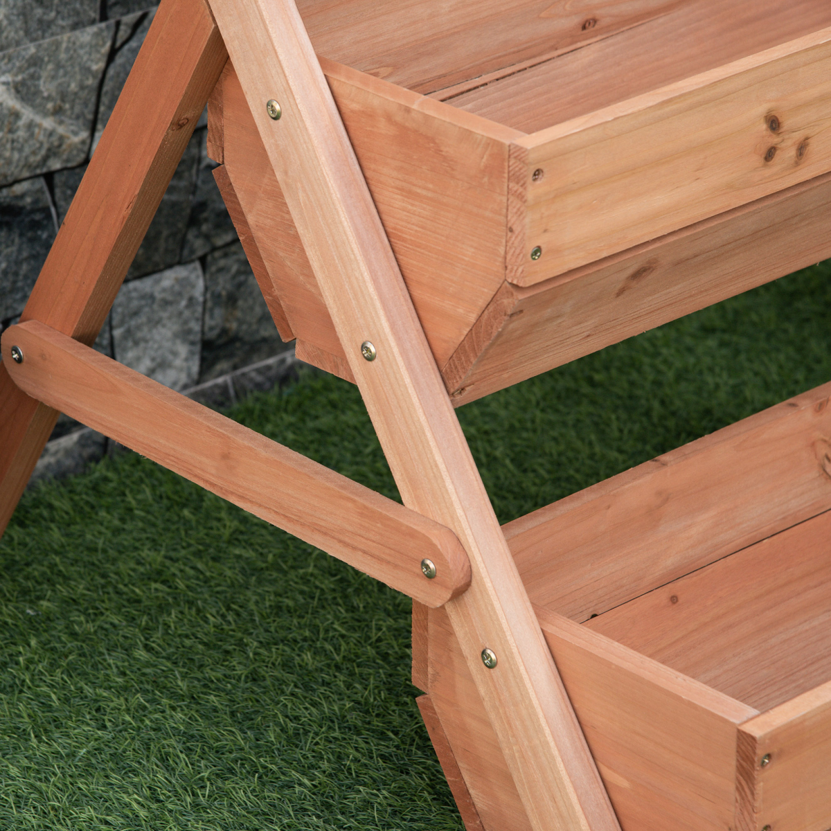 Outsunny 3-Tier Raised Wooden Garden Bed Planter Box, Brown Fir Wood