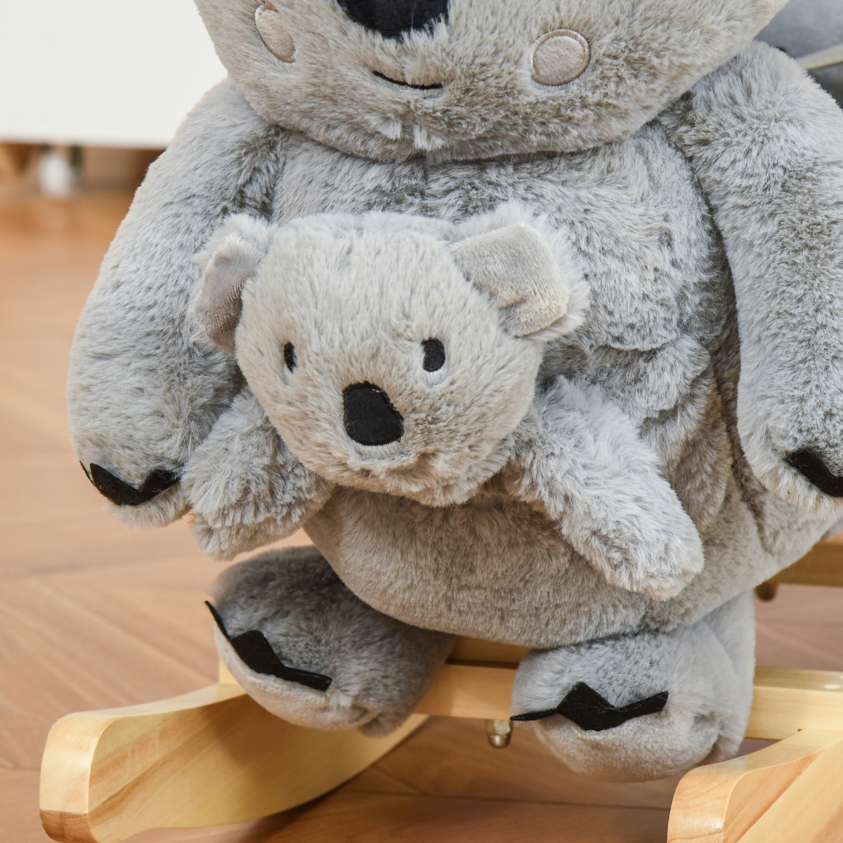 Kids Plush Ride-On Rocking Horse Koala-shaped Toy w/ Gloved Doll Grey