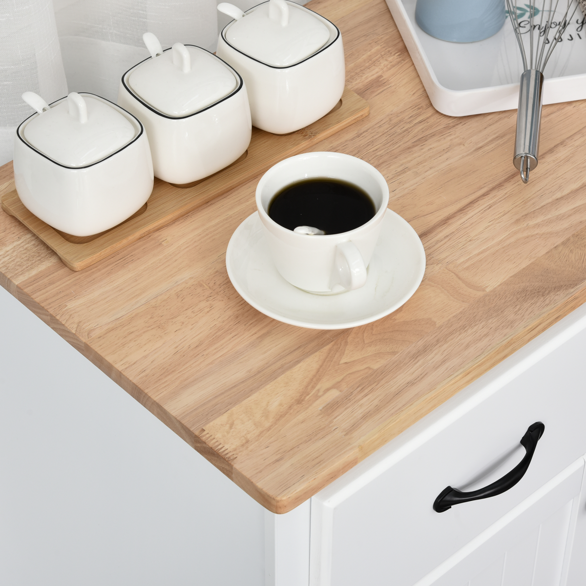 Kitchen Storage Cabinet with Wooden Top, Drawers & Shelf