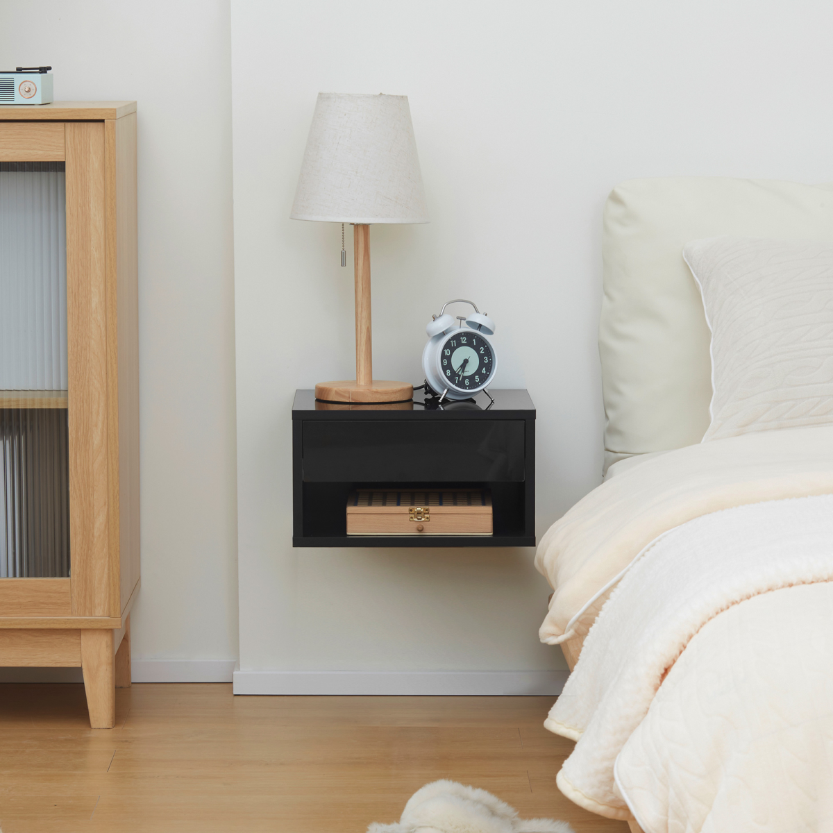 HOMCOM Floating Bedside Table Set of 2 Wall Mounted Nightstand W/ Drawer Black