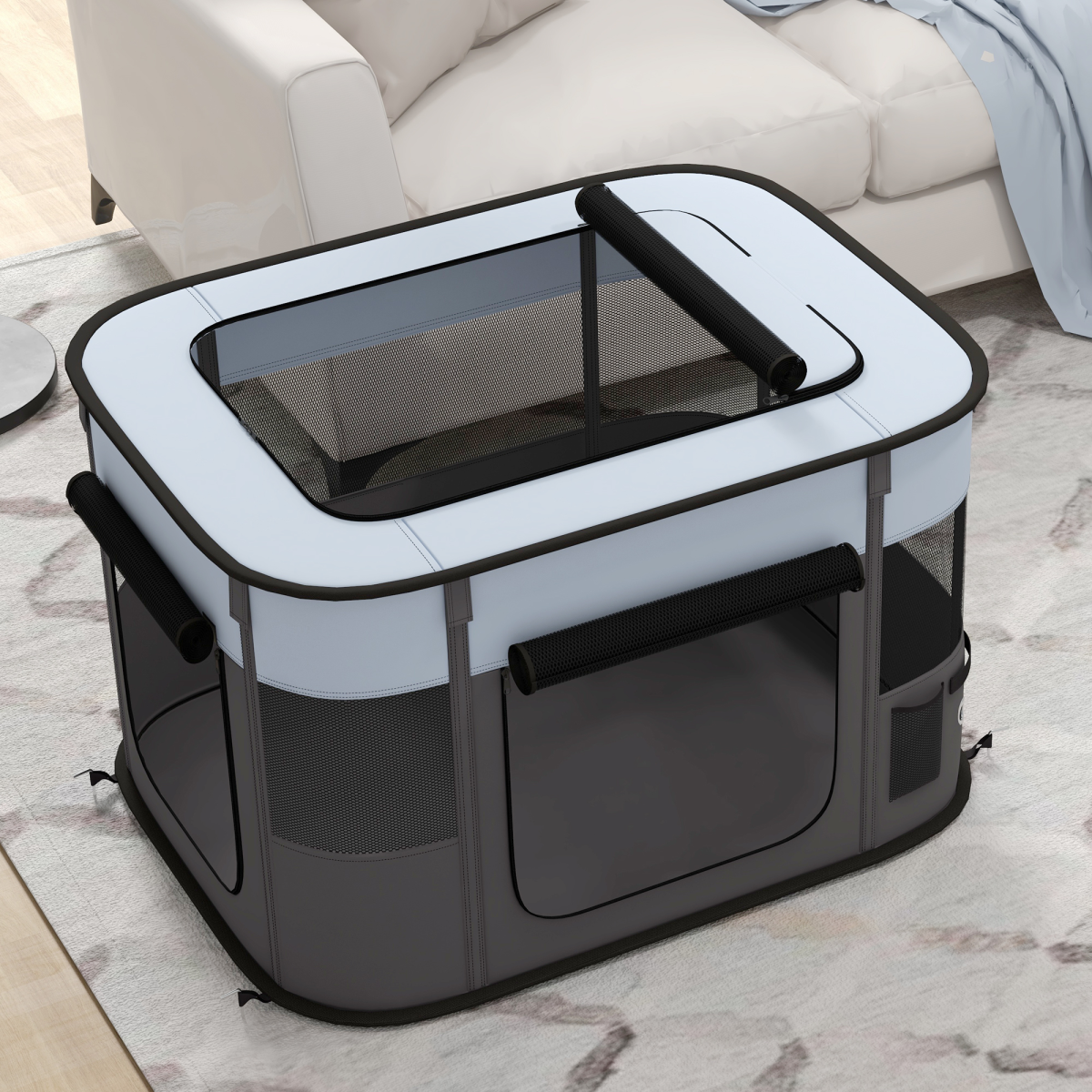 PawHut Foldable Portable Pet Pen for Small Pets, Grey