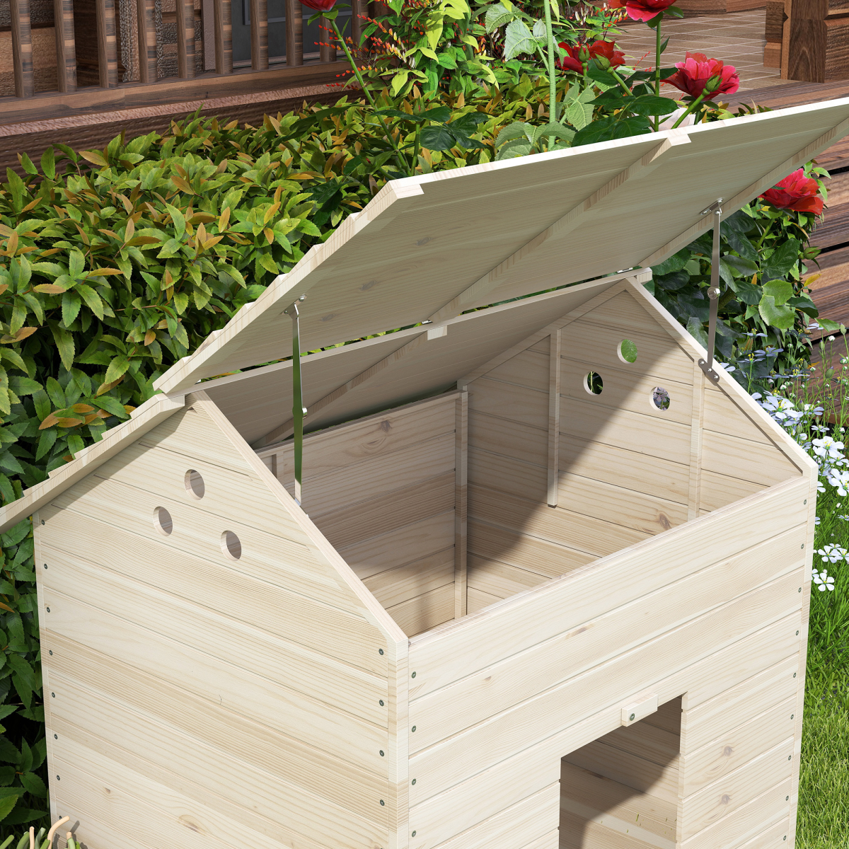 PawHut Wooden Duck House with Openable Roof, Raised Base & Air Holes