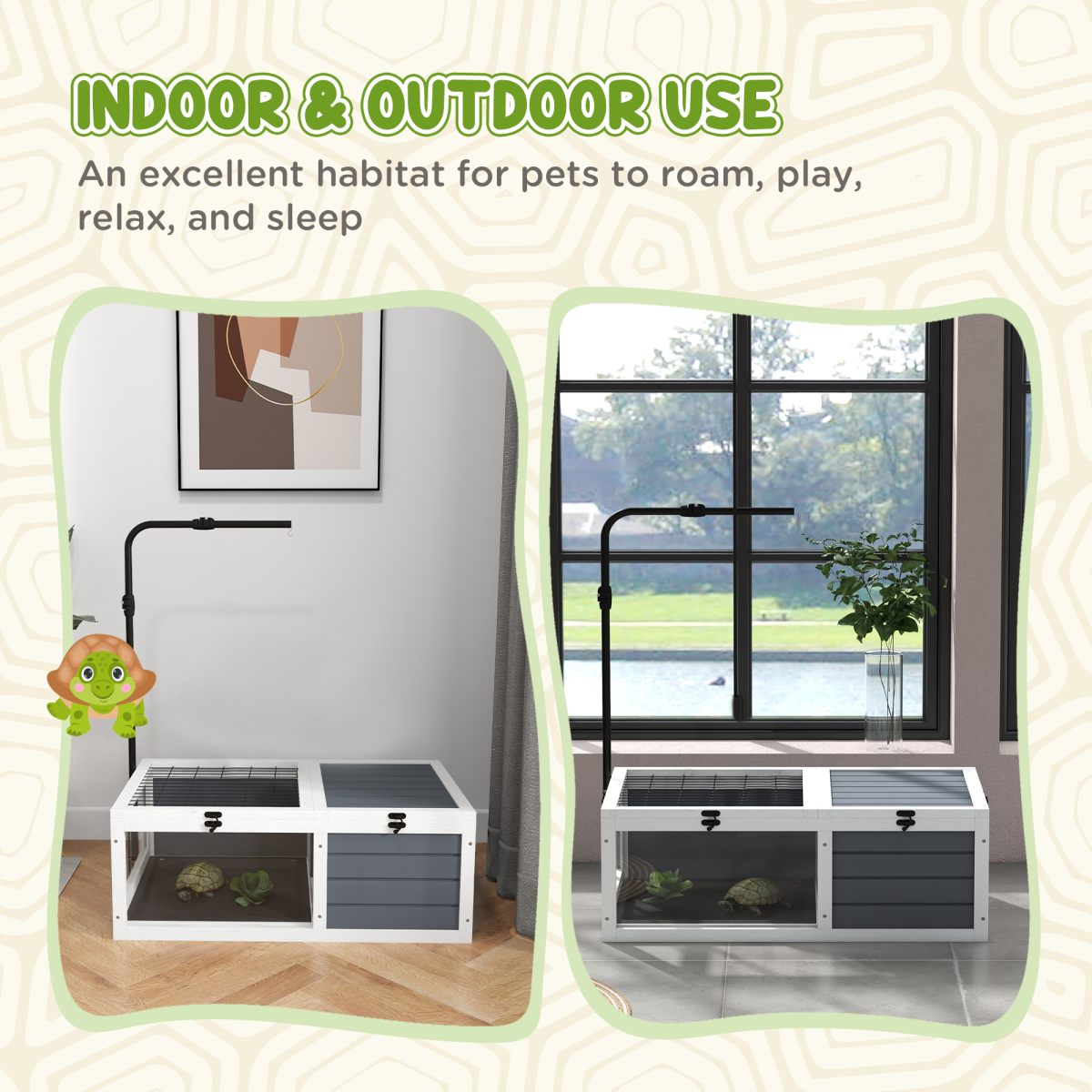 PawHut Wooden Tortoise House with Adjustable Lamp Holder