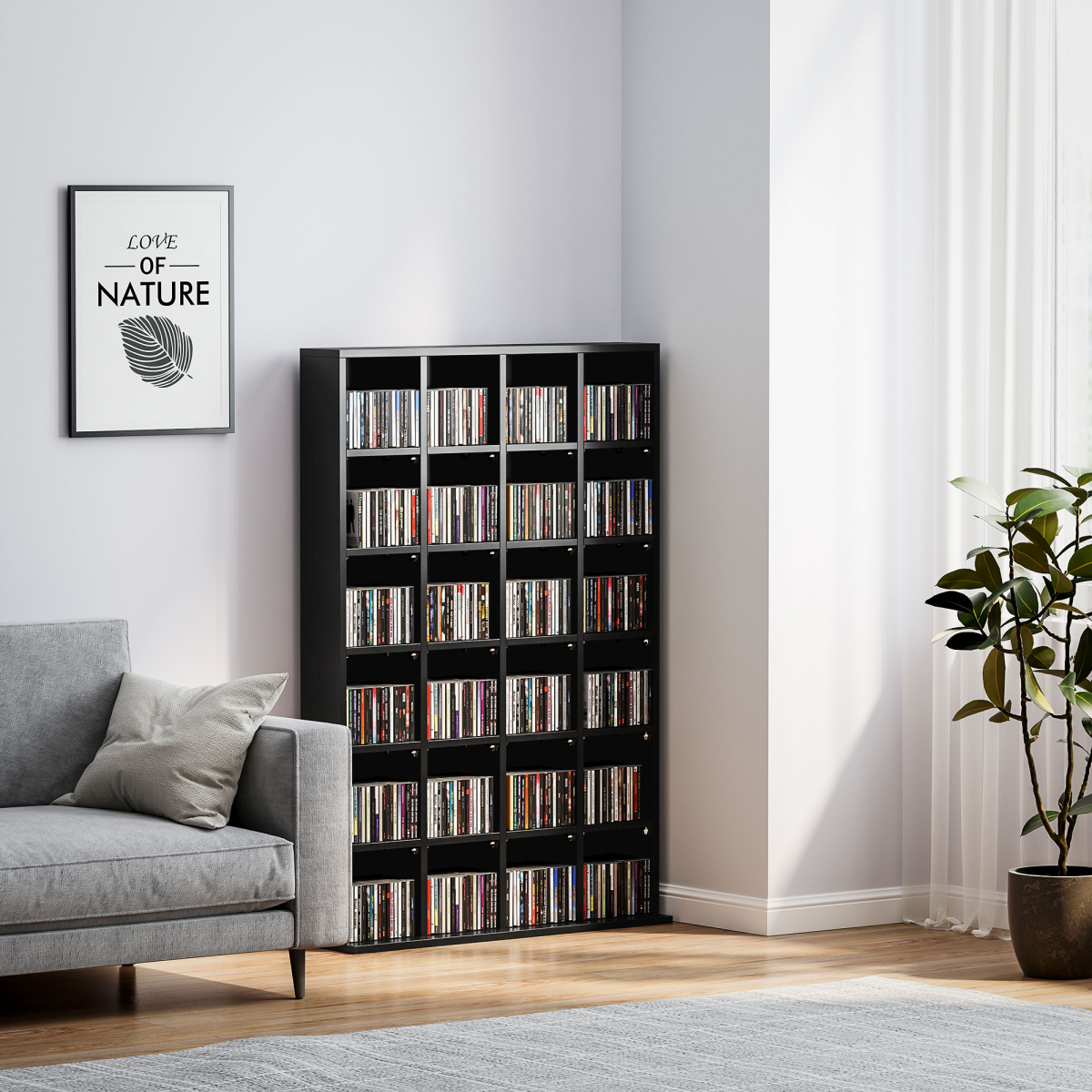 HOMCOM 24-Cube DVD CD Media Storage Rack with Adjustable Shelves, Black