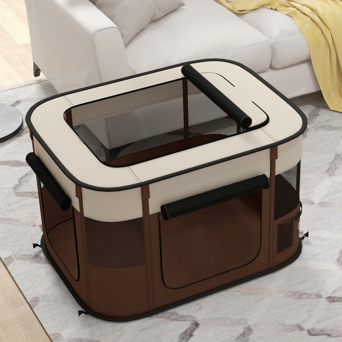 PawHut Foldable Portable Pet Pen for Small Animals, Brown